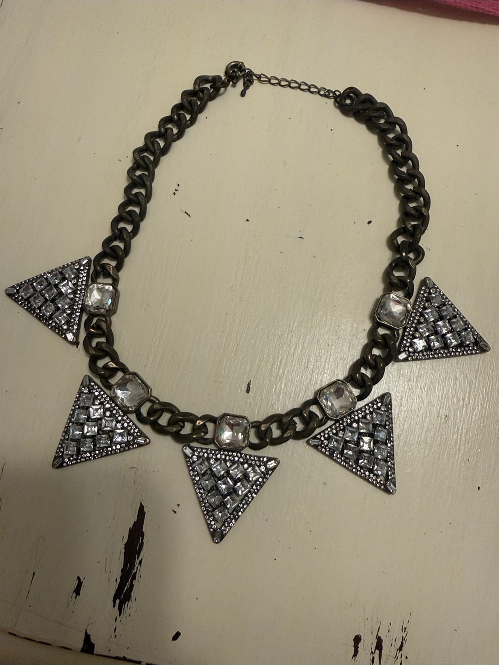 Loren Hope gunmetal Metal Chain Necklace with Clear Crystal Triangles